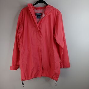Lands' End Women's Rain Coat Vented Jacket Hood Pockets Coral Size S (6/8)